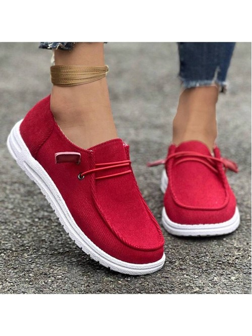 Women s Non Slip Round Toe Canvas Comfortable Lightweight Flat Shoes