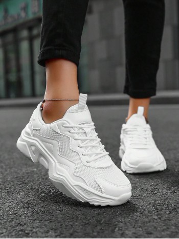 Women s Lightweight Sneakers Comfortable Breathable White Chunky Sneakers With Round Toe And Lace Up Closure Size 43 44 Suitable For Couples