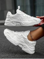 Women s Lightweight Sneakers Comfortable Breathable White Chunky Sneakers With Round Toe And Lace Up Closure Size 43 44 Suitable For Couples