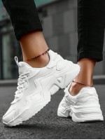 Women s Lightweight Sneakers Comfortable Breathable White Chunky Sneakers With Round Toe And Lace Up Closure Size 43 44 Suitable For Couples