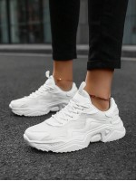 Women s Lightweight Sneakers Comfortable Breathable White Chunky Sneakers With Round Toe And Lace Up Closure Size 43 44 Suitable For Couples