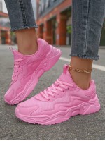 Women s Lightweight Soft Bottom Chunky Sneakers With Round Toe And Lace Up Closure Comfortable And Breathable Pink Sneakers Available In Size 43 And 44 Suitable For Couples