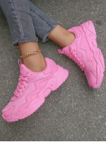 Women s Lightweight Soft Bottom Chunky Sneakers With Round Toe And Lace Up Closure Comfortable And Breathable Pink Sneakers Available In Size 43 And 44 Suitable For Couples