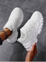 43 44 Women s Sneakers Lightweight Soft Sole Chunky Sneakers Round Toe Lace Up Comfortable Breathable White Shoes Couple