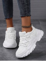 43 44 Women s Sneakers Lightweight Soft Sole Chunky Sneakers Round Toe Lace Up Comfortable Breathable White Shoes Couple