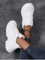 43 44 Women s Sneakers Lightweight Soft Sole Chunky Sneakers Round Toe Lace Up Comfortable Breathable White Shoes Couple