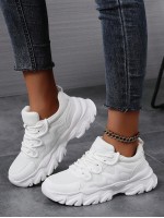 43 44 Women s Sneakers Lightweight Soft Sole Chunky Sneakers Round Toe Lace Up Comfortable Breathable White Shoes Couple