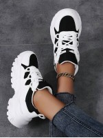 Women s Casual Sneakers Soft Soled Chunky Sneakers Round Toe Lace Up Sports Shoes Comfortable Breathable White Shoes UK 9 10 Unisex