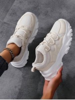 Women s Lightweight Soft Sole Chunky Sneakers Round Toe Lace Up Comfortable Breathable White Shoes Size 43 44 Couple Shoes