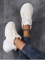 Women s Lightweight Soft Sole Chunky Sneakers Round Toe Lace Up Comfortable Breathable White Shoes Size 43 44 Couple Shoes