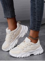 Women s Lightweight Soft Sole Chunky Sneakers Round Toe Lace Up Comfortable Breathable White Shoes Size 43 44 Couple Shoes